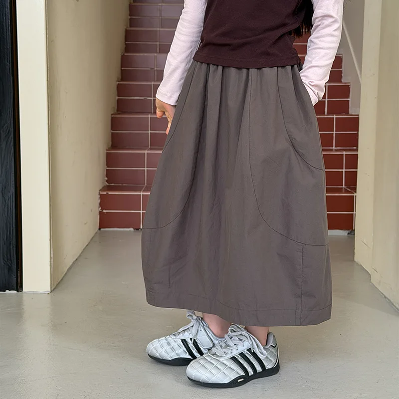 3-14Years Girls Korean Style Simple Medium Long Skirt Gentle And Delicate Style Small Flower Bud Skirt Half Length Skirt