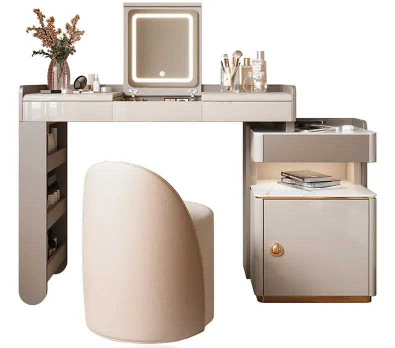 LMM3 bedroom small retractable bedside safe storage integrated clamshell mirror makeup table