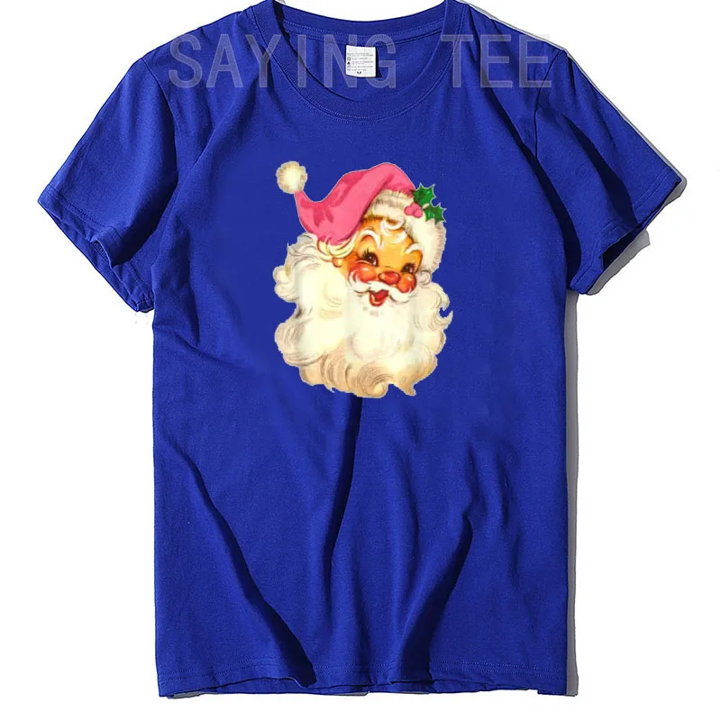 Funny Vintage Pink Santa Claus Pink Christmas Design T-Shirt Funny Graphic Tee Tops Basics Family Matching Xmas Costume Gifts