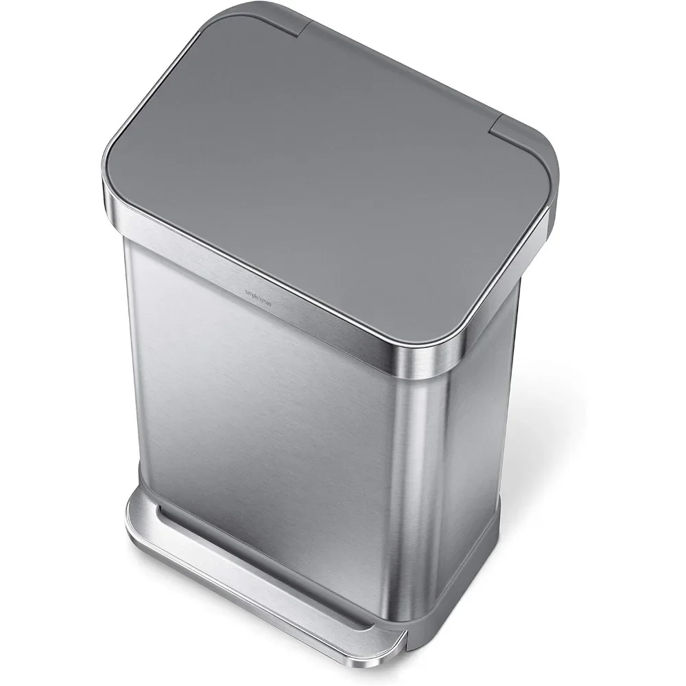 trash can 45 Liter / 12 Gallon Liter Rectangular Hands-Free Kitchen Step Trash Can with Soft-Close Lid, Brushed Stainless Steel