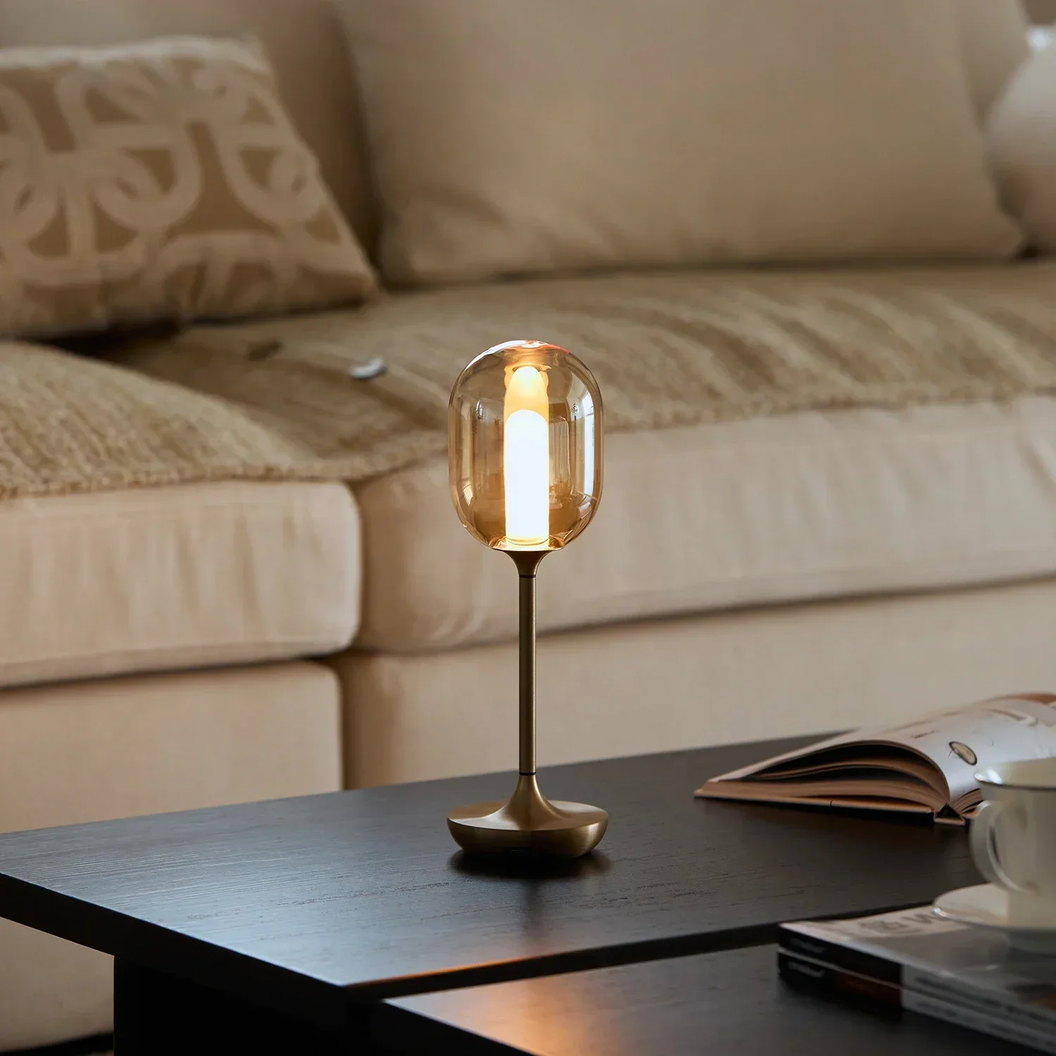 Wireless Glass Table Lamp New LED Touch Control Portable Desk Lamp Long Lasting Rechargeable Premium Minimalist Ambient Light