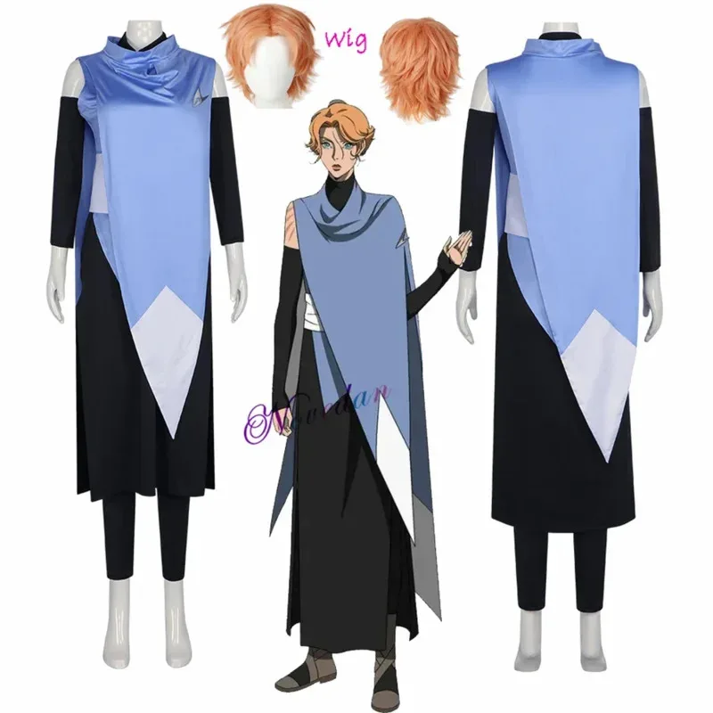 New ★ Castlevania Sypha Belnades Cospaly Costume Wig Anime Carnival Party Dress Suit Halloween Uniform Blue Outfit For★ 2025 qi☆