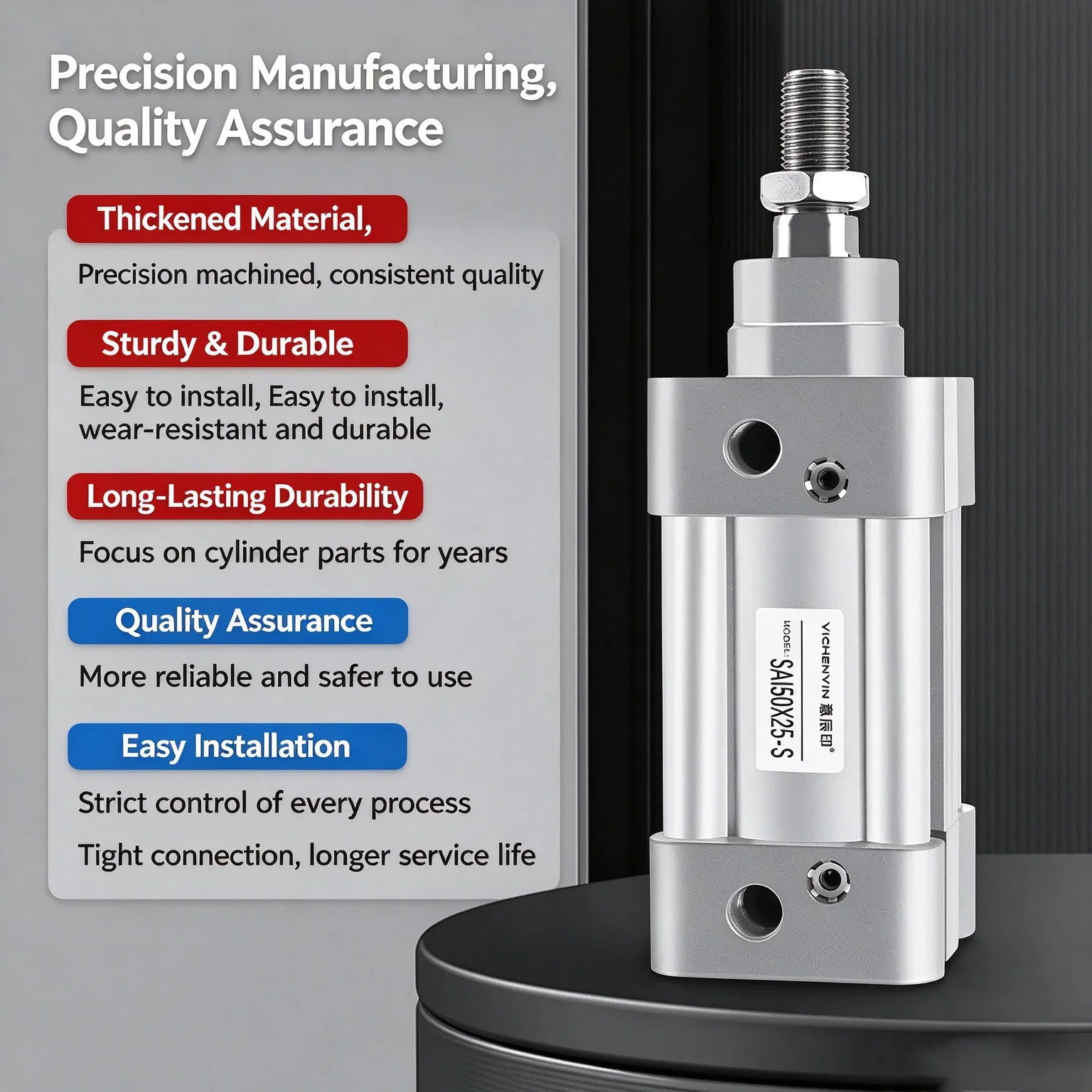 SAI Series Standard Pneumatic Cylinder with Magnetic Feature Multiple Sizes - 32 40 50 63 80 100 And More Available