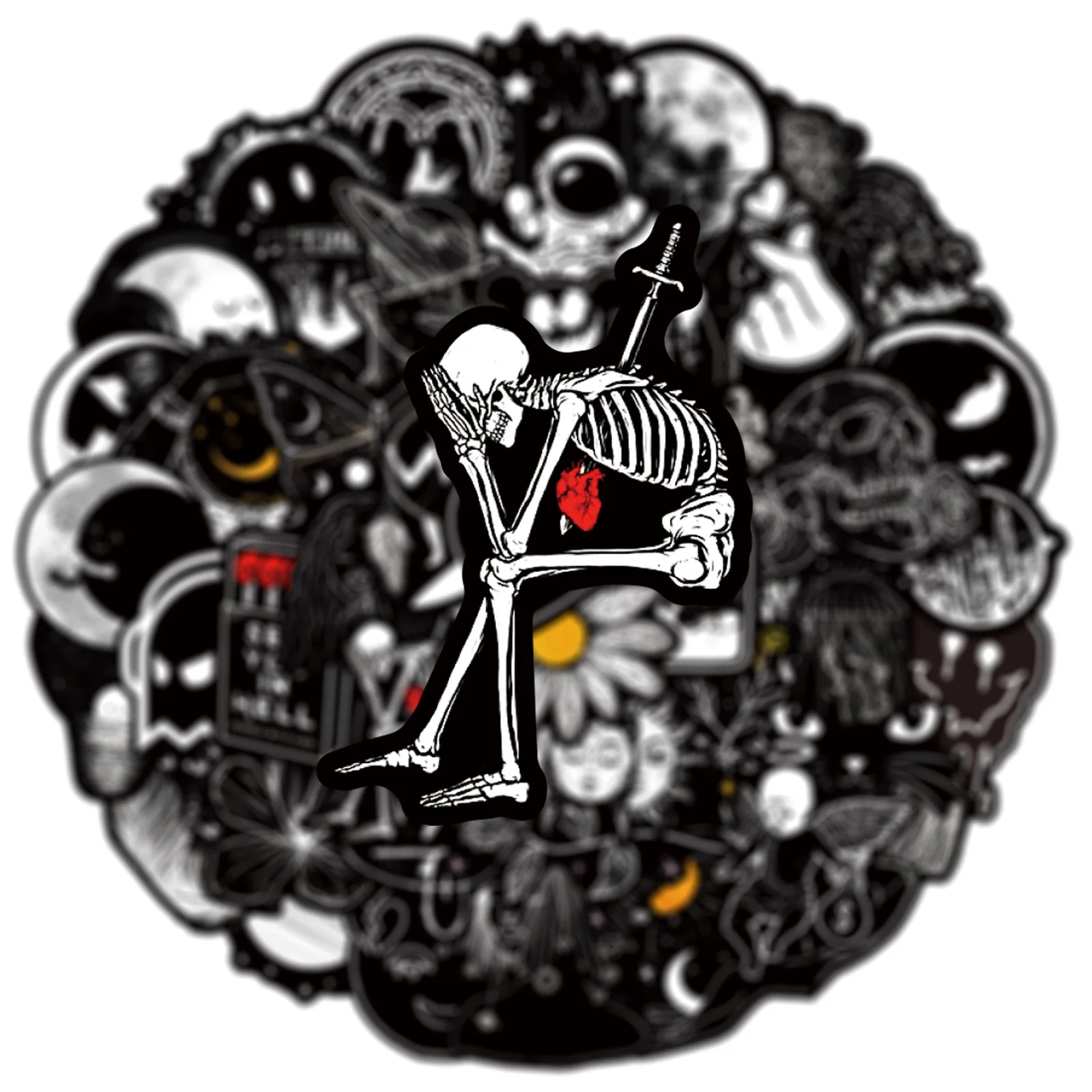 50Pcs Black White Gothic Graffiti Stickers Aesthetics DIY Motorcycle Laptop Helmet Car Stationery Bike Cool Skull Decals Toys