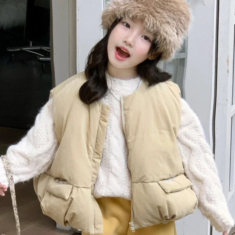 

Girl Waistcoat 2025 Autumn and Winter New Children's Clothing Korean Style Girl Baby Fashion Strip Lantern Cotton Waistcoat