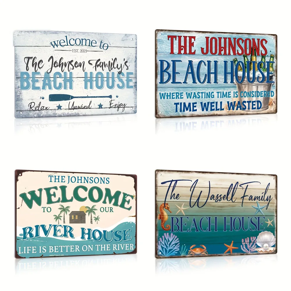 1pc Custom Metal Sign,Welcome to Your'S Beach House Relax Unwind Enjoy,Personalized Plaque Vintage Plate Wall Art Decoration