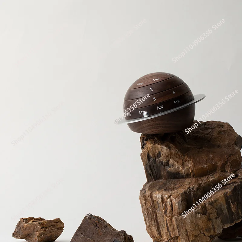 for Creative Black Walnut Solid Wood Planet Perpetual Calendar, Desk Ornament Teacher Gift