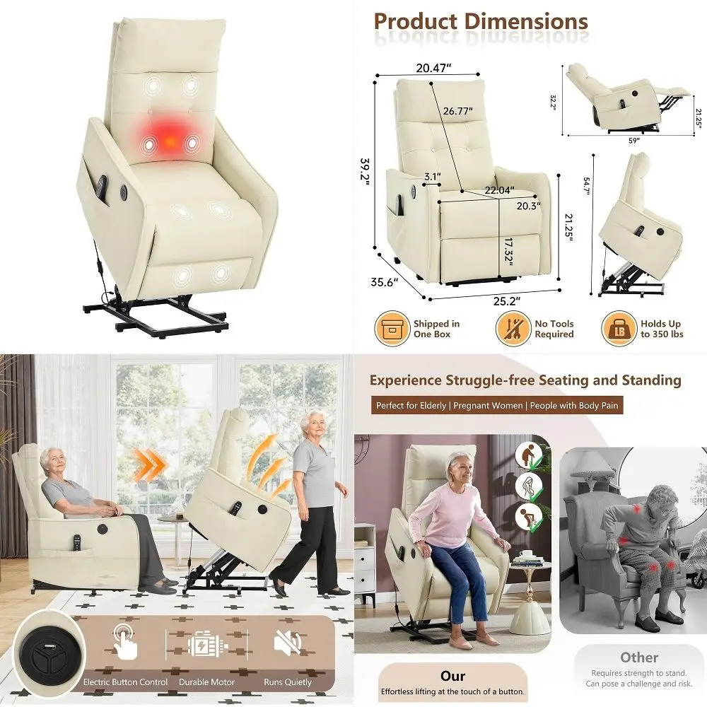 

Small Power Lift Recliner for Elderly, Lift Chair Recliners with Heat and Massage, Electric Recliner Chairs for Seniors, Remote
