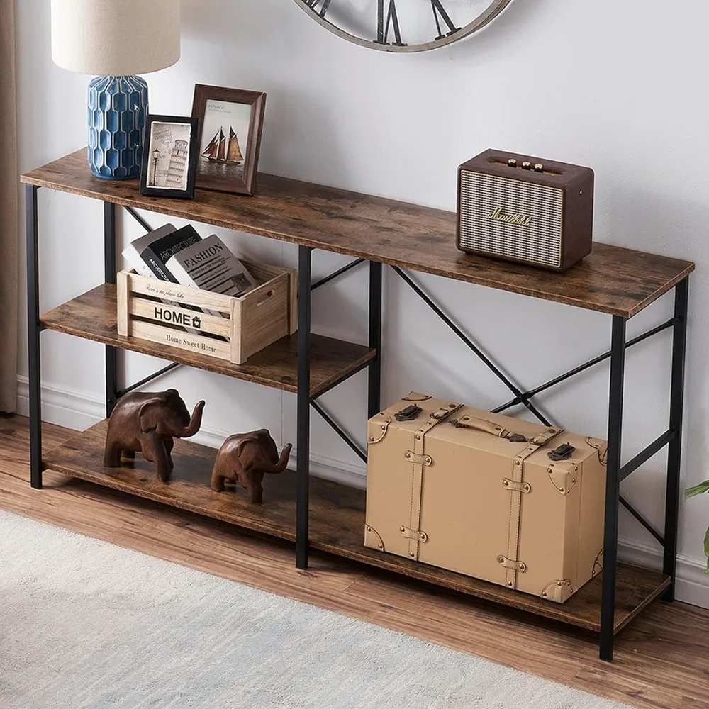 

Console Table for Entryway, Rustic Long Sofa Table with Shelf, Industrial Storage Entryway Table Hallway Tables