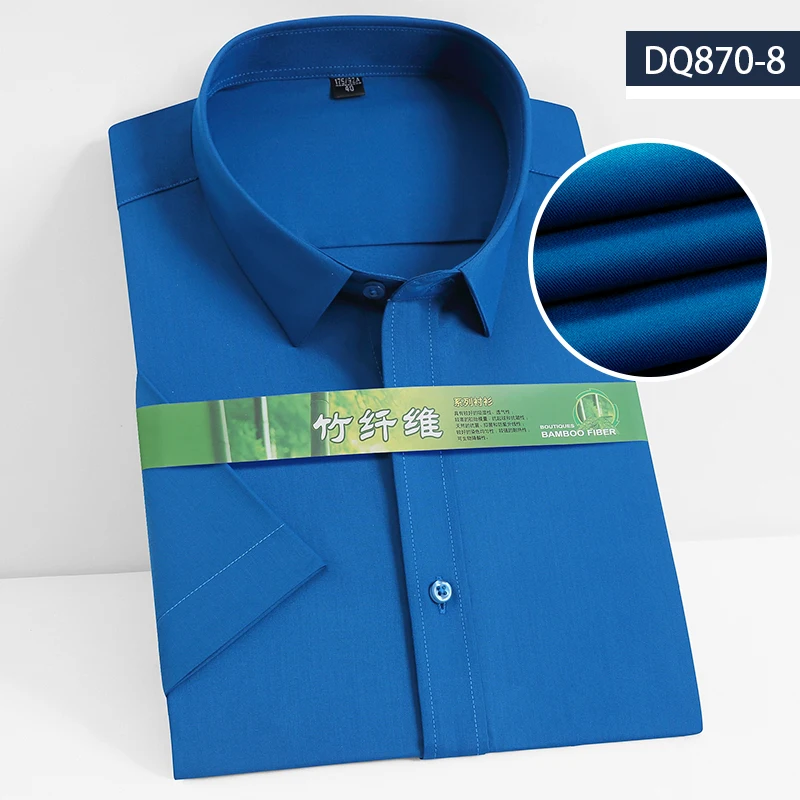 New Bamboo Fiber Stretch Men Shirt Fashion Casual Business Short-Sleeved Top Anti-Wrinkle No-Iron Solid Color Formal Shirt S-8XL