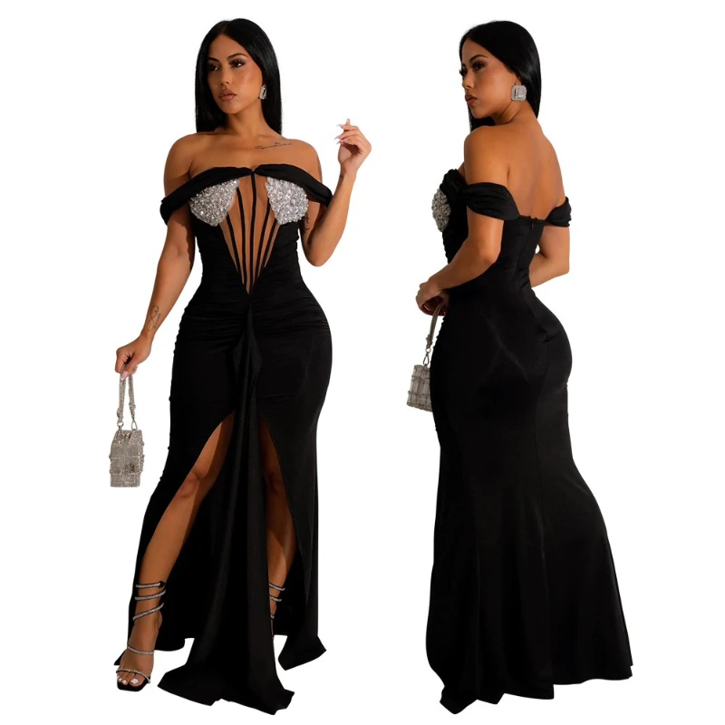 

Floor Length Dress Women Party Gown Dresses Sequins Vestidos Y2k Streetwear Sleeveless Sexy Elegant Night Evening Slim Club