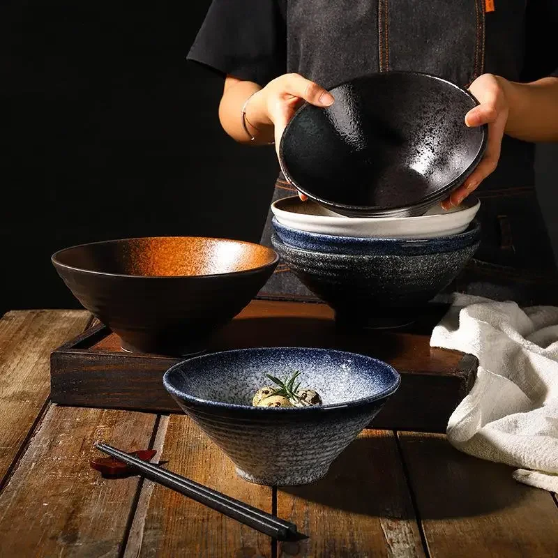 Japanese-style ceramic bowl, household large ramen bowl, soup bowl, creative tableware set, commercial bucket