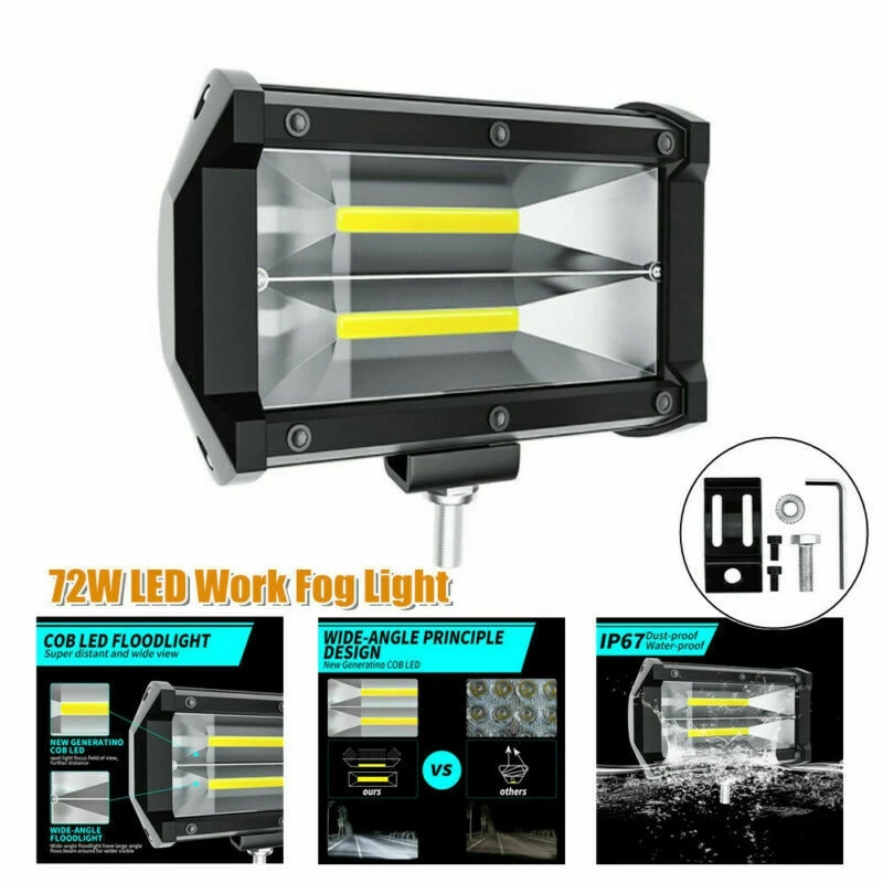 1PC 72W LED Work Light Spot Flood Beam Driving Fog Lamp Car ATV Off-Road Tractor 6000K White