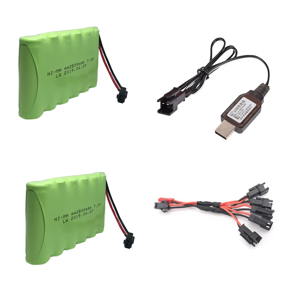 7.2v 2800mah แบตเตอรี่ nimh และ USB Charger 5in1 ชุดสายสำหรับของเล่น RC รถเรือปืนถังรถบรรทุกรุ่นของเล่น RC 7.2v แบตเตอรี่