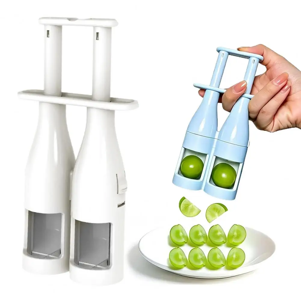 Double Barrel Grape Slicer, Sharp Stainless Steel Blades Cutter, Portable Dual-plunger Fruit Splitter for Grapes Cherry Tomatoes