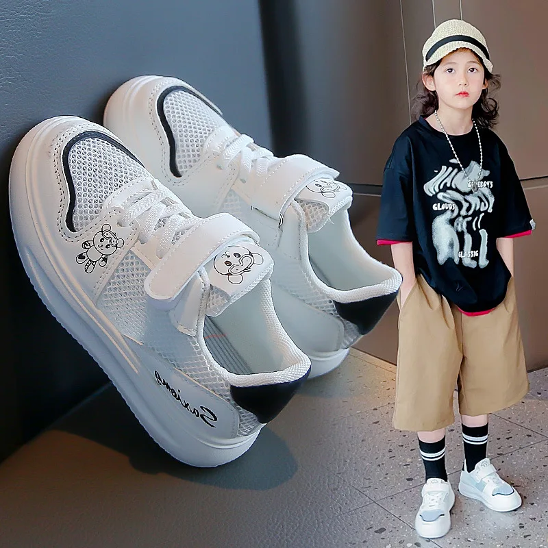 Soft-Soled Boy & Girls Children White Shoes Spring Summer Fashion Sports Casual Mesh Breathable Unisex Kids Sneakers Size 26-37