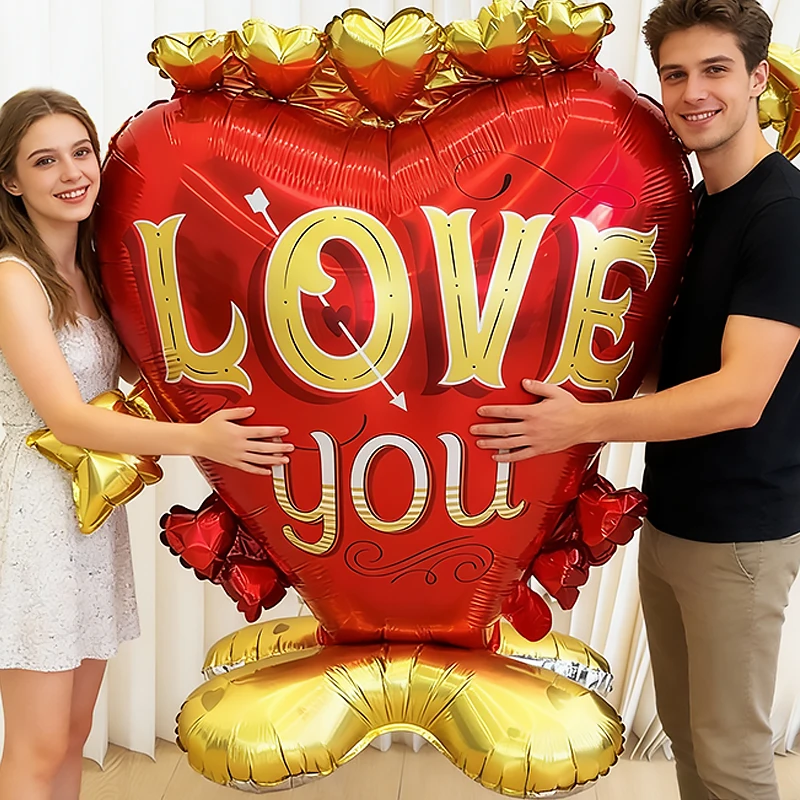 

Большой стоячий воздушный шар на День святого Валентина LOVE YOU, воздушные шары из алюминиевой фольги в форме сердца для свадьбы, годовщины, вечеринки, товары для декора