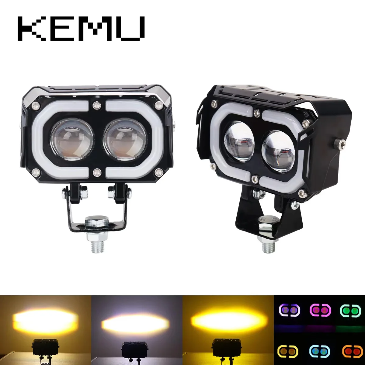 

1/2PCS Motorcycle LED Spotlight Headlight Dual Lens White Yellow High/Low Beam RGB Aperture Moto Headlamp LED Driving Lights