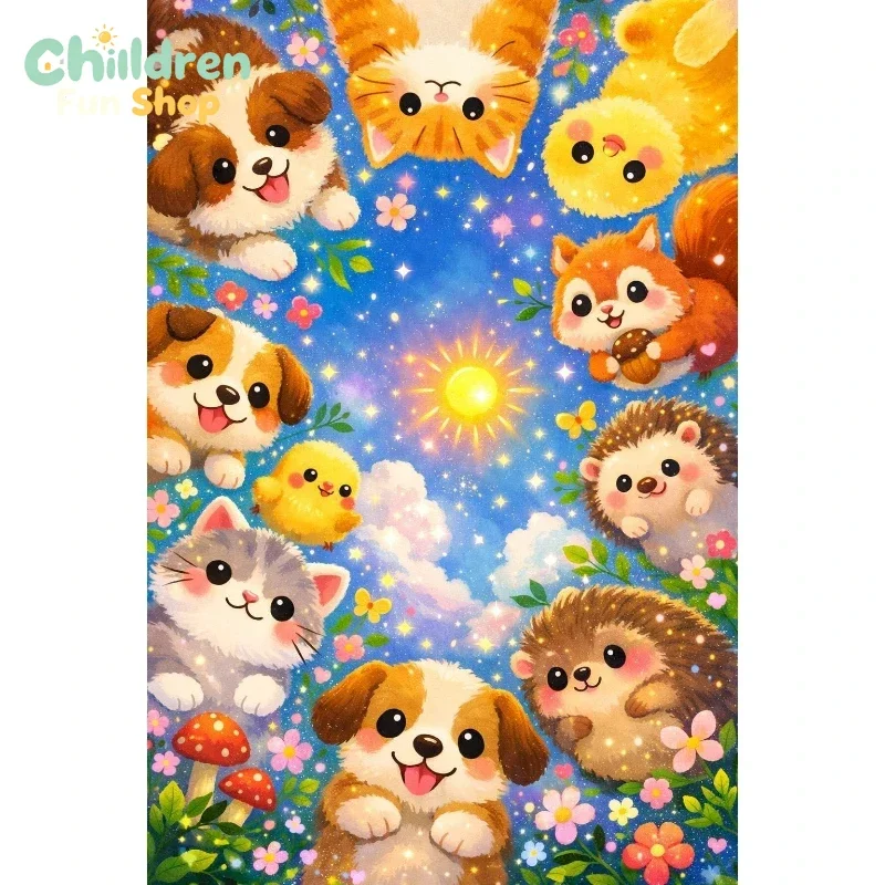DIY Colorful Cute Cartoon Forest Pets Sky Floral Art Diamond Painting Mosaic Handmade Art Exquisite Home Decoration,No Frame