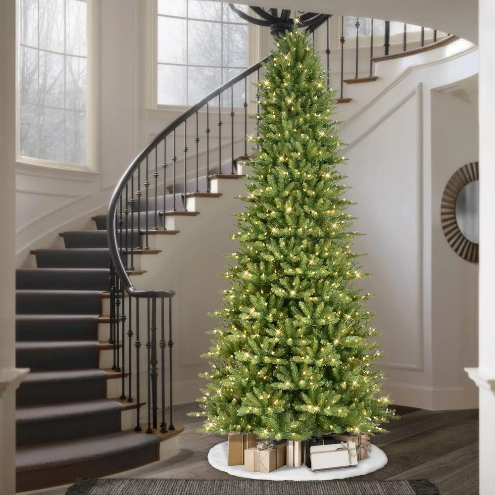 Christmas Decoration, 9-foot Pre Lit Slender Fraser Fir Artificial Christmas Tree with 800 UL Certified Green Transparent Lights