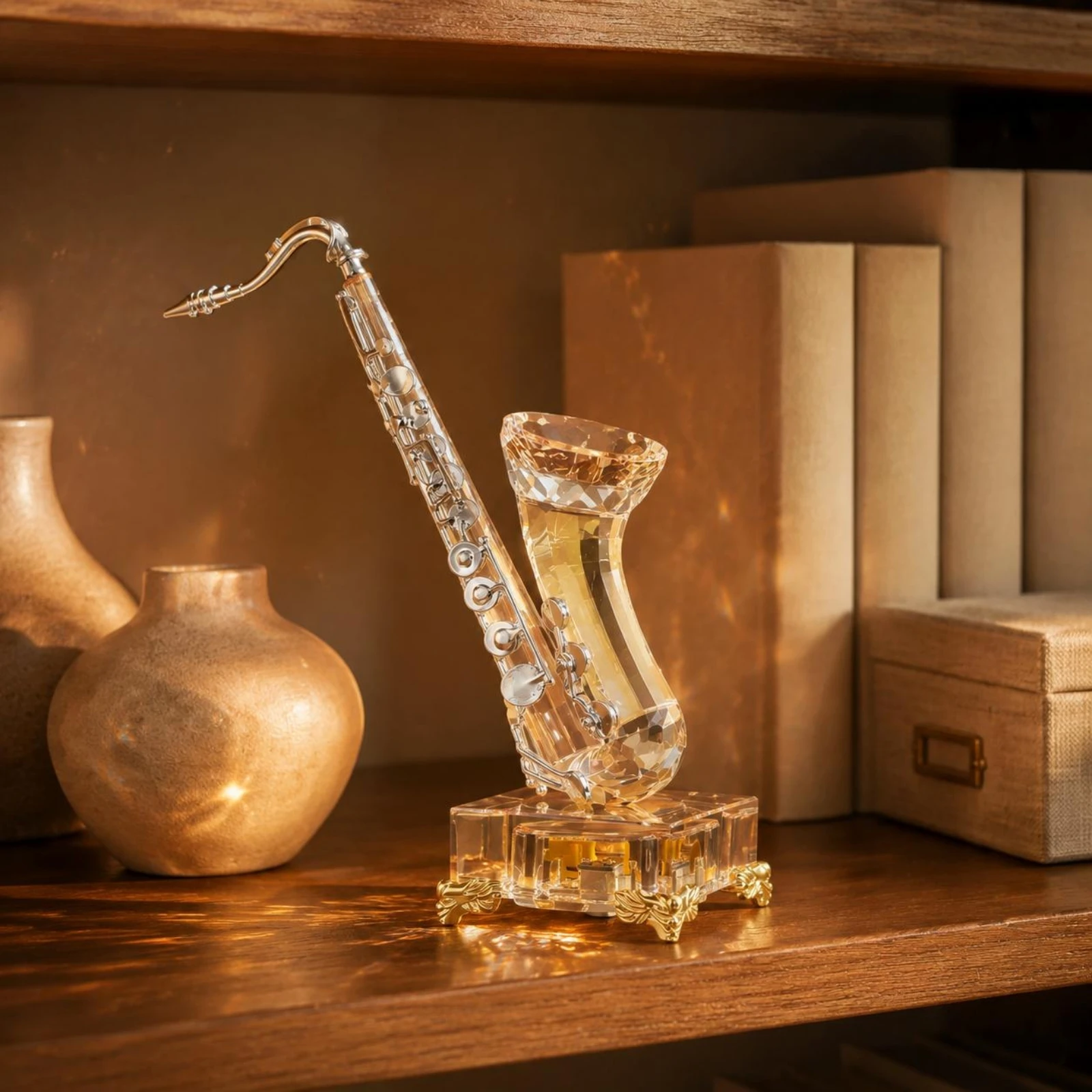 Crystal Saxophone Model Realistic Design Mini Saxophone Ornament Decorative Instrument Figurine Iridescent Home Decor