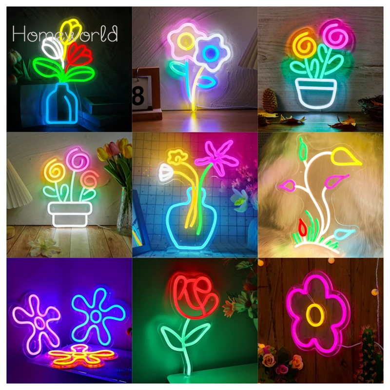 Flower Neon Signs Dimmable Led Lights Bedroom Decor USB Powered Flower For Party Shop Decor Art Lamp Kids Room Decor