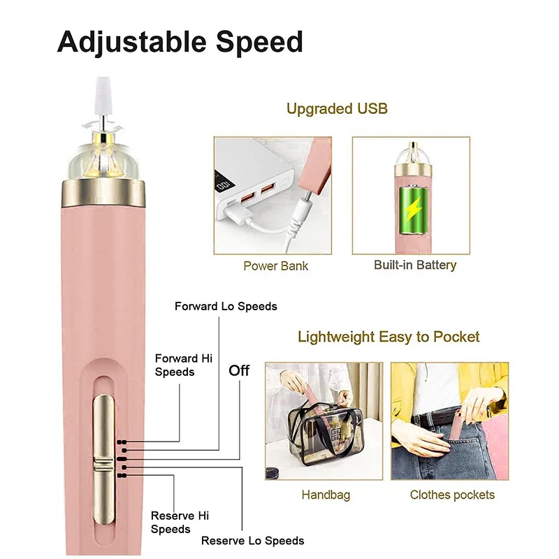5 in 1 Electric Nail Polish Drill Machine With Light Portable Mini Electric Manicure Art Pen Tools For Gel Remover  pulidora