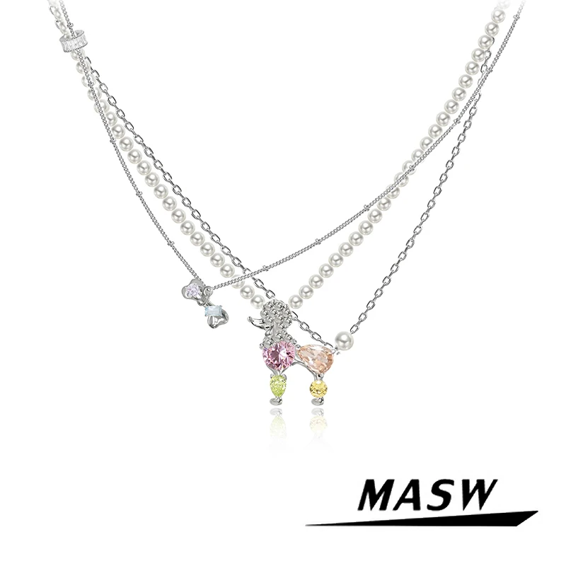 

MASW Original Design Lovely Cute Temperament High Quality Glass Crystal Dog Pendant Necklace For Women Girl Fashion Jewelry