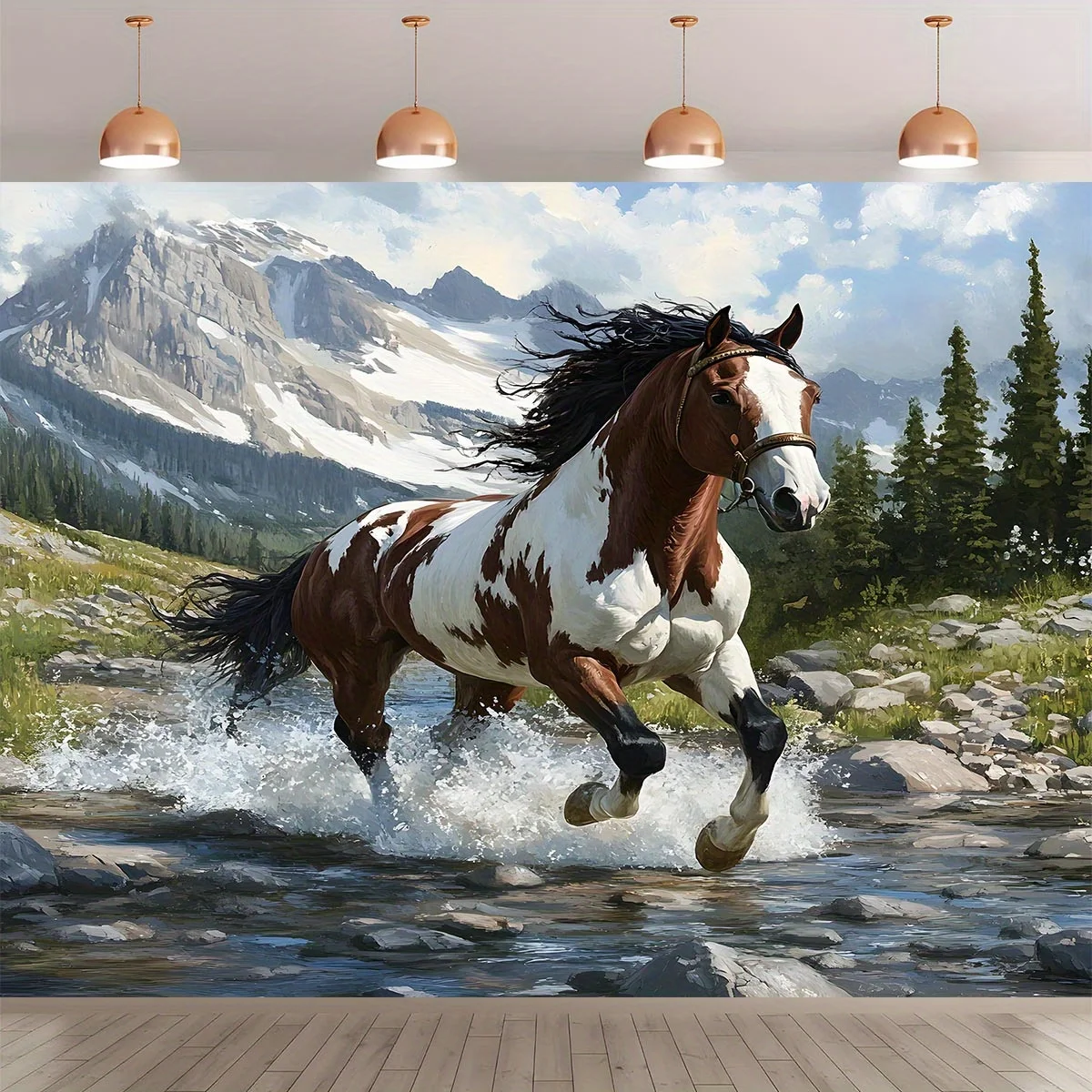 Majestic Running Stallion Horse Nature Tapestry Wall Hanging Decor Polyester Print Mountain Wildlife Art for Living Room Bedroom