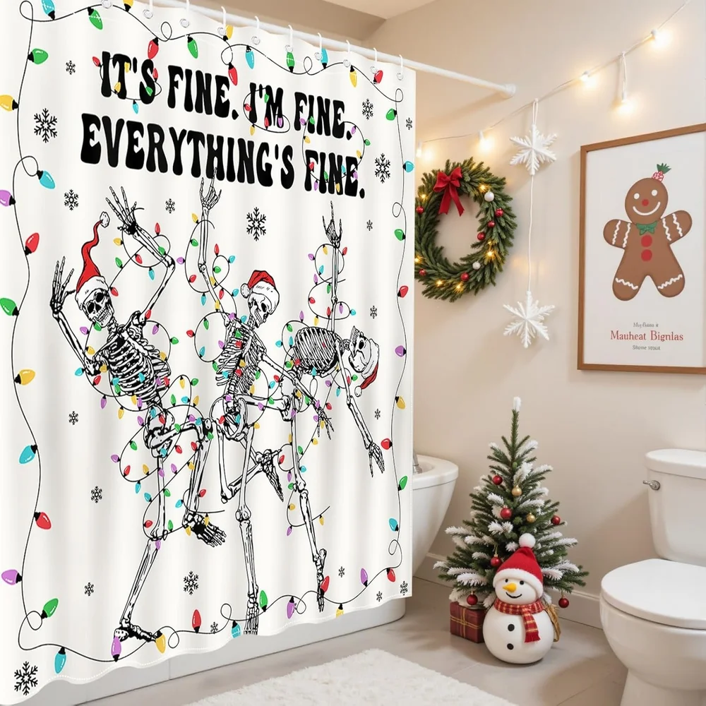 Funny Skull Shower Curtain Funny Skeleton Halloween Cartoon Cute Cool Kids Horror Gothic Home Polyester Bathroom Decor Curtain
