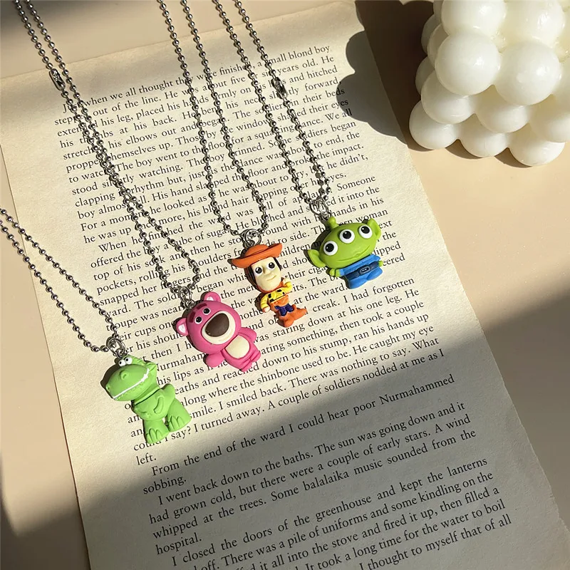 Disney Cartoon Toy Story Figure Cute Buzz Lightyear Jessie Woody Alien Lotso Necklace Ornament Kids Collection Doll Jewelry Gift