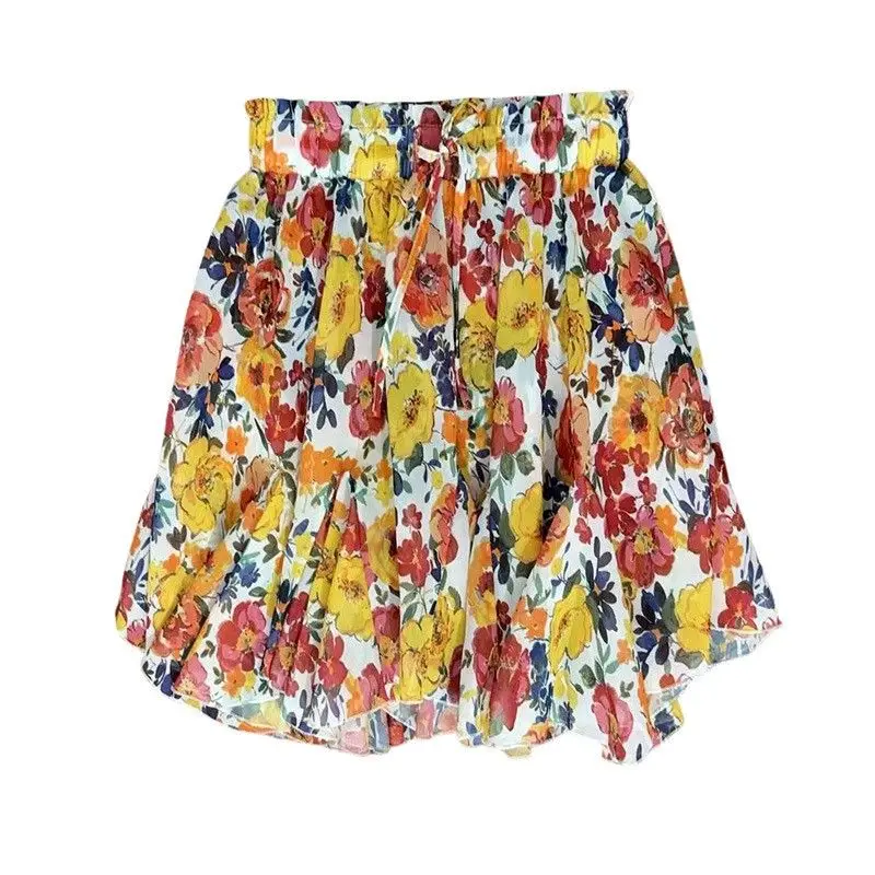 

Cross-Border Floral Print ort Skirt Women's Summer Faion Thin Versatile Polyester Fiber Busin Home Wear Batwing pe