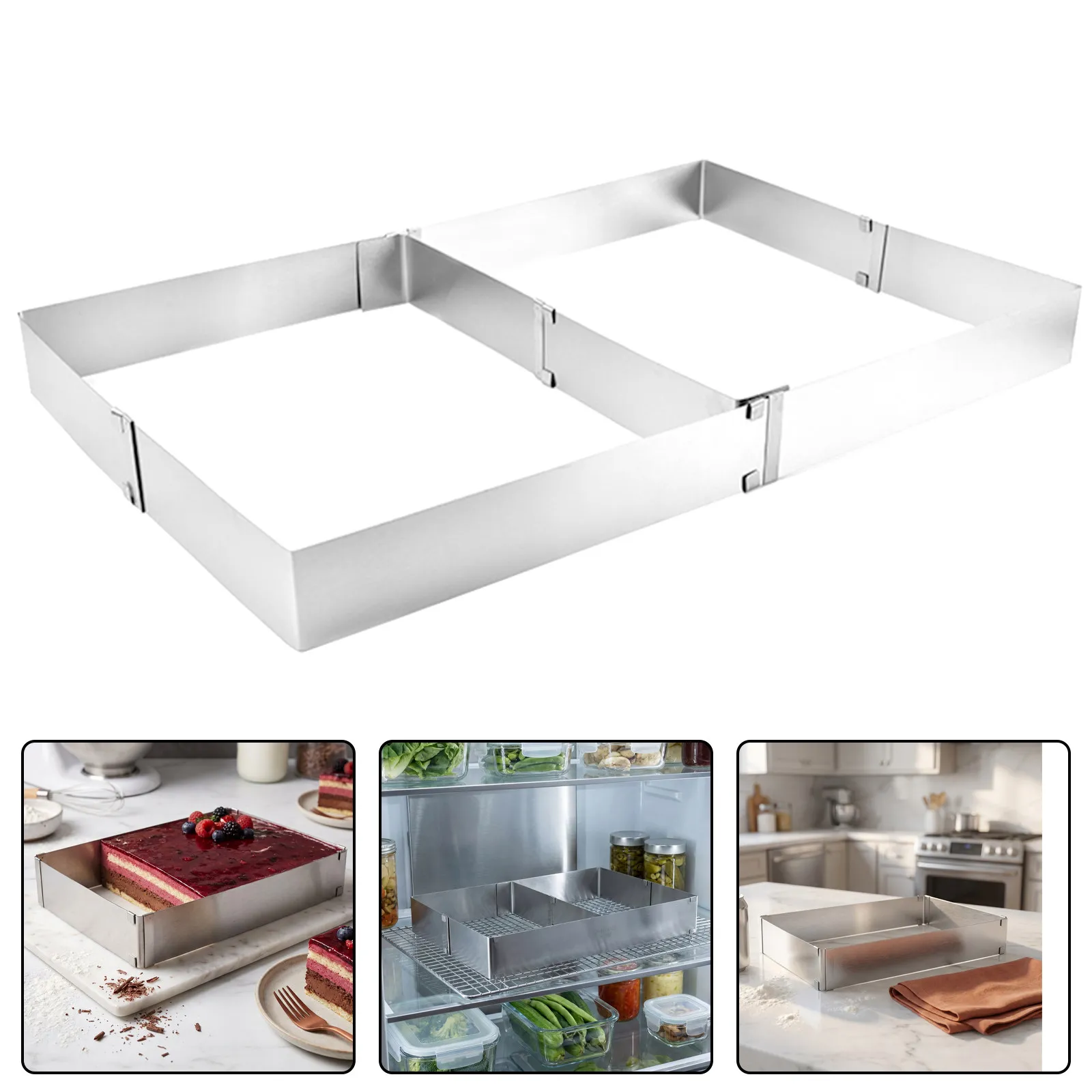 Adjustable Stainless Steel Rectangle Cake Mold Frame for Baking Mousse, Tiramisu & Pastries – 2pcs