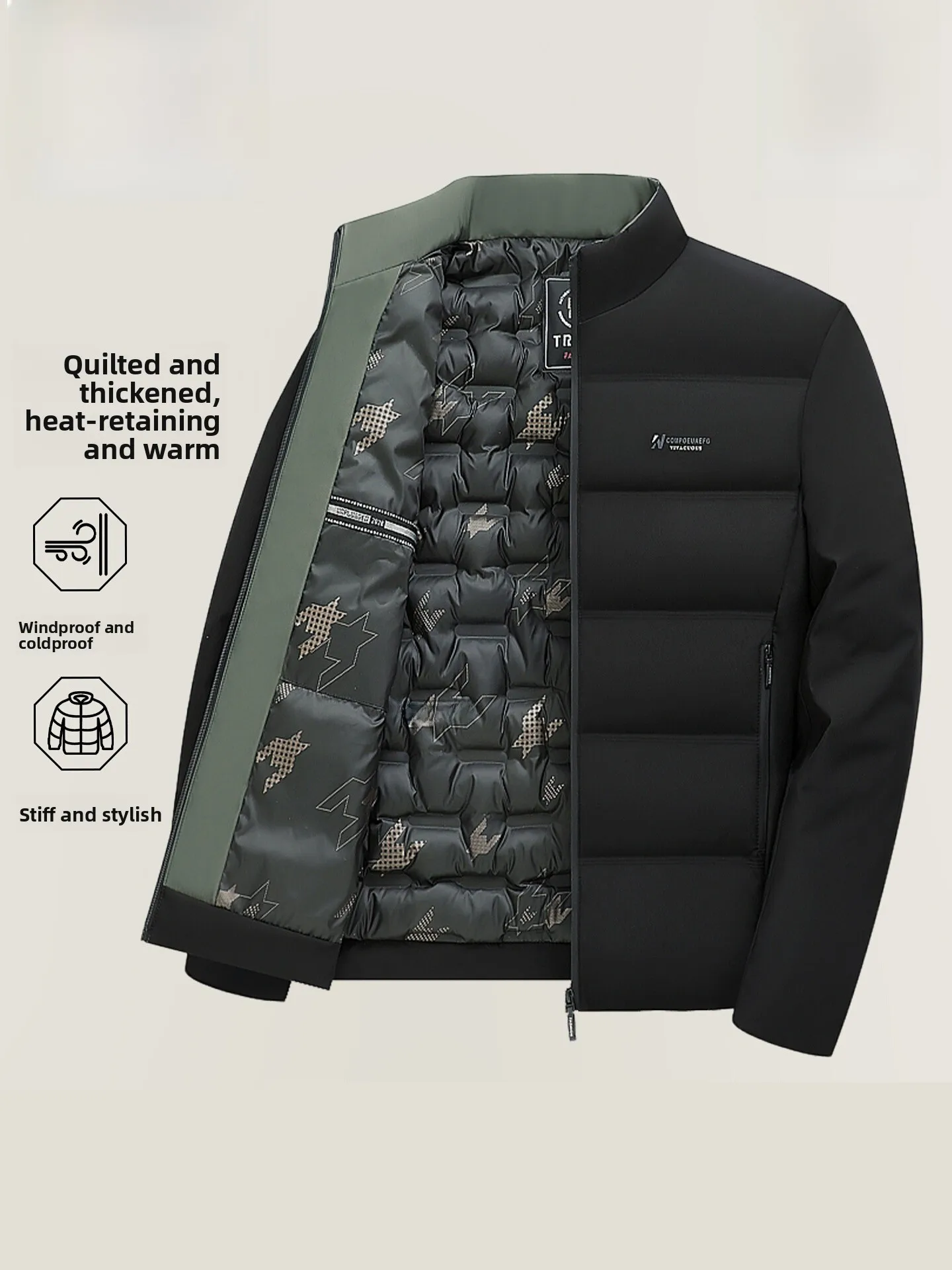 

Pierre Cardin Men's Thiened Cotton Jaet Autumn Winter Faion Urban Sle Long Sve Zipper Closure Stand Collar Coat