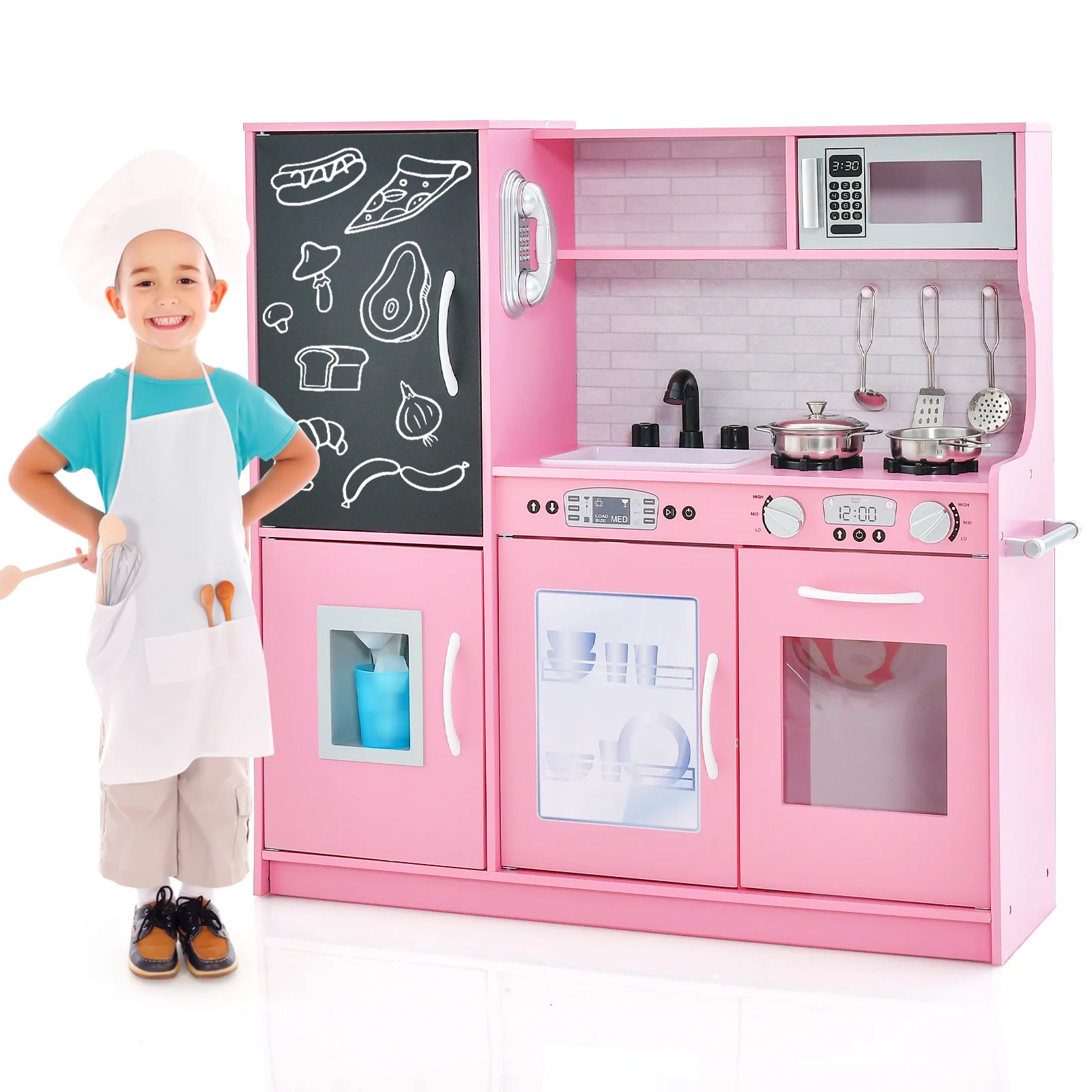 Kid’s Pretend Play Kitchen Toddler Kitchen Playset w/ Blackboard Pink