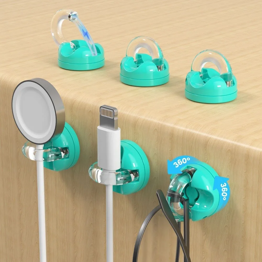 Rotating Magnetic Cable Organizer 6 Pack for Data Cord Management with Swivel Joint to Adjust Angle and Position on Desk