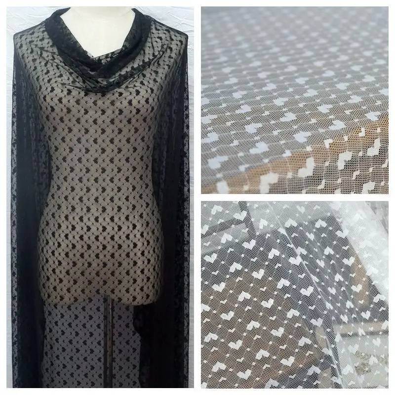 

High Quality Hollow Top Size Heart Elastic Lace Fabric Can DIY Wedding Veil Skirt Clothing Background Decoration Accessories
