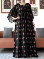 2025 nouvelle robe florale ample à manches courtes coton femmes Abaya avec grande écharpe Boho robe Maxi décontracté robe de mode robes africaines 3