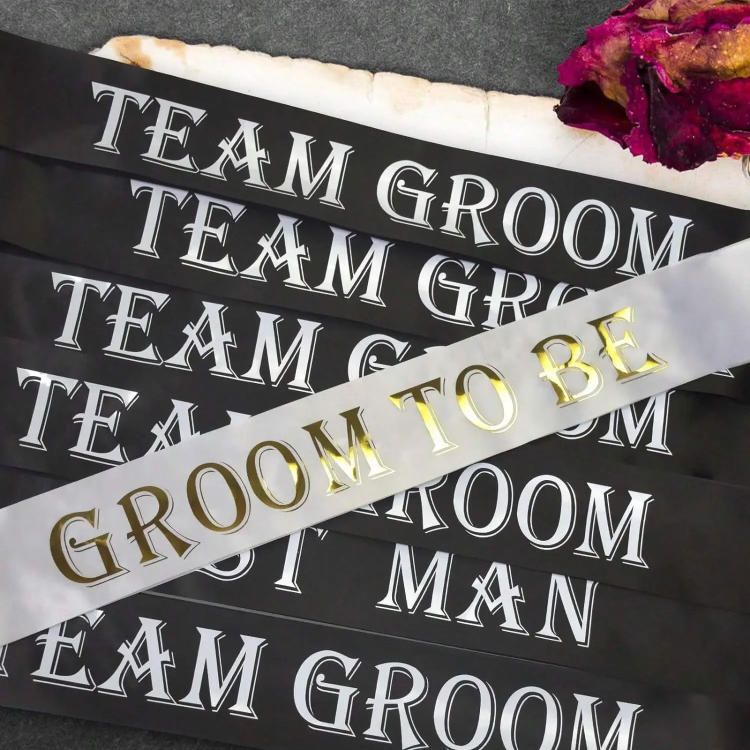 7PCS Bachelorette Sashes Set for Groomsmen, Black Team Groom Sashes for Bachelor Supplies Wedding Party Decorations Favors Gifts view 4