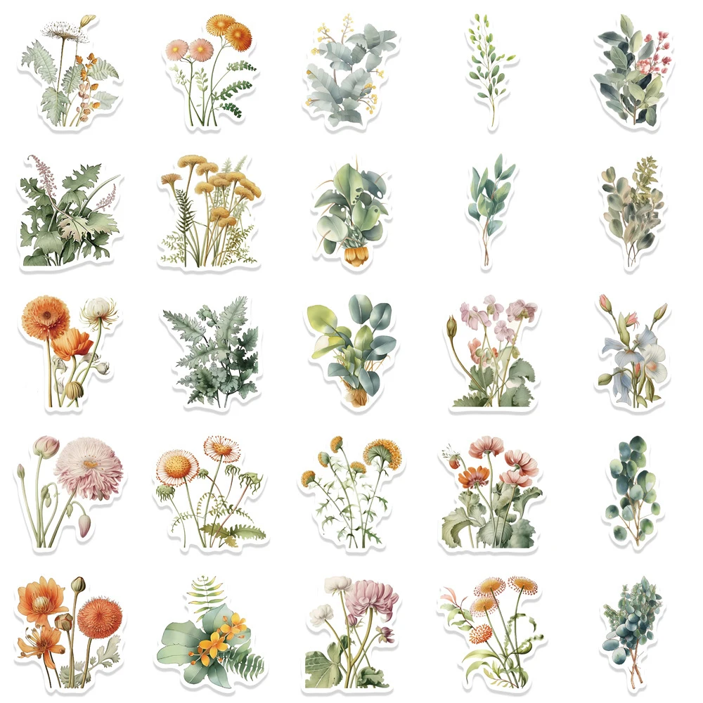 10/30/50pcs Cartoon Fresh Green Plant Stickers Aesthetics Flowers Sticker Luggage Phone Scrapbooking Graffiti Decals Decoration