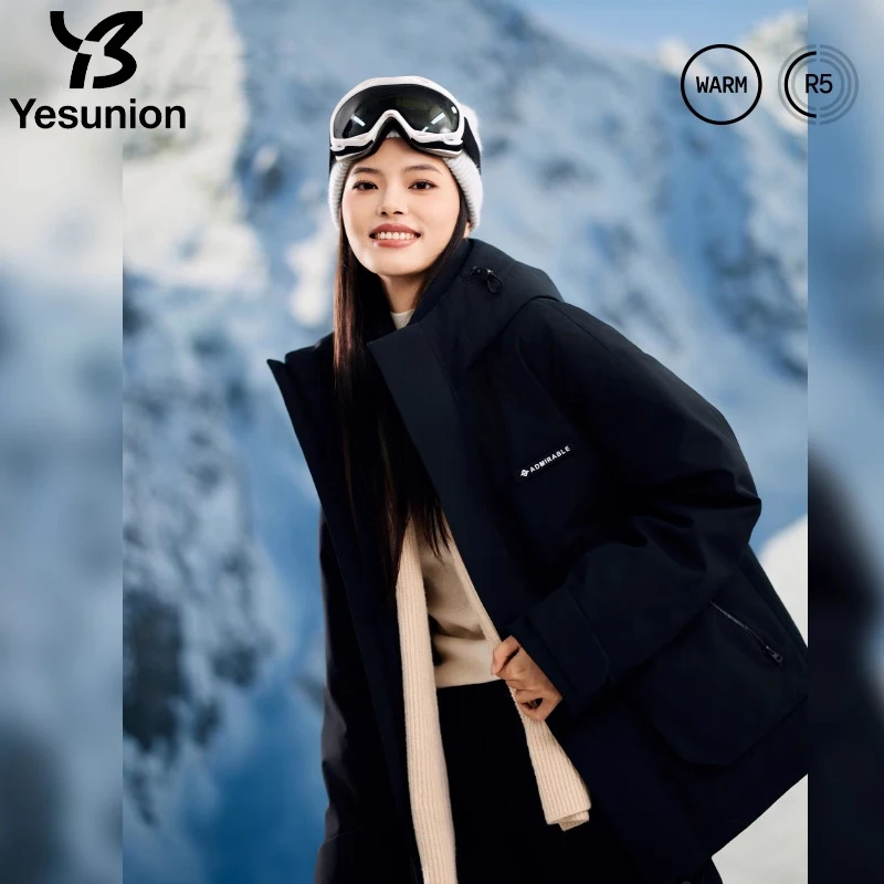 YESUNION Winter Dames Verdikte Donsjack Outdoor Werkkleding Unisex Winddicht Waterdicht Kapmantel 90e Eendendons Padding