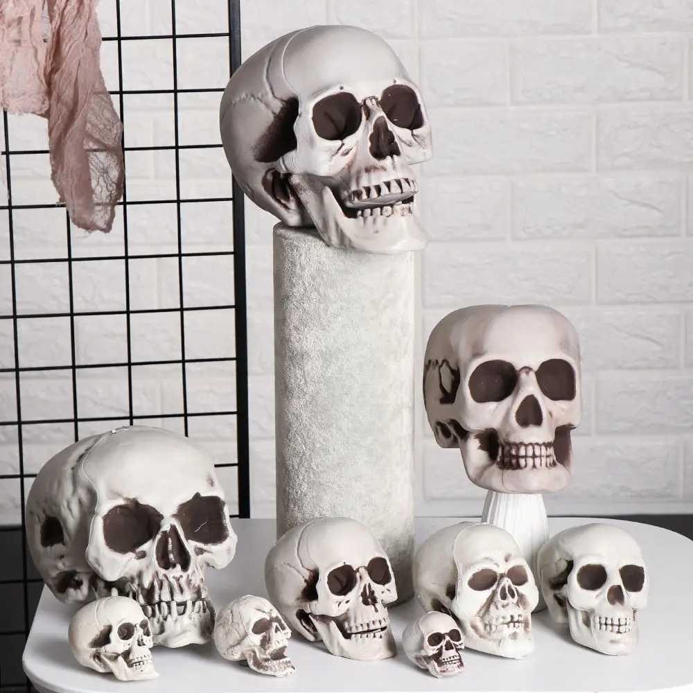Cabeza de calavera humana de estilo Halloween, accesorio para fotos, decoración para fiestas en casa, suministros para juegos, decoración colgante de alta calidad, 1 unidad