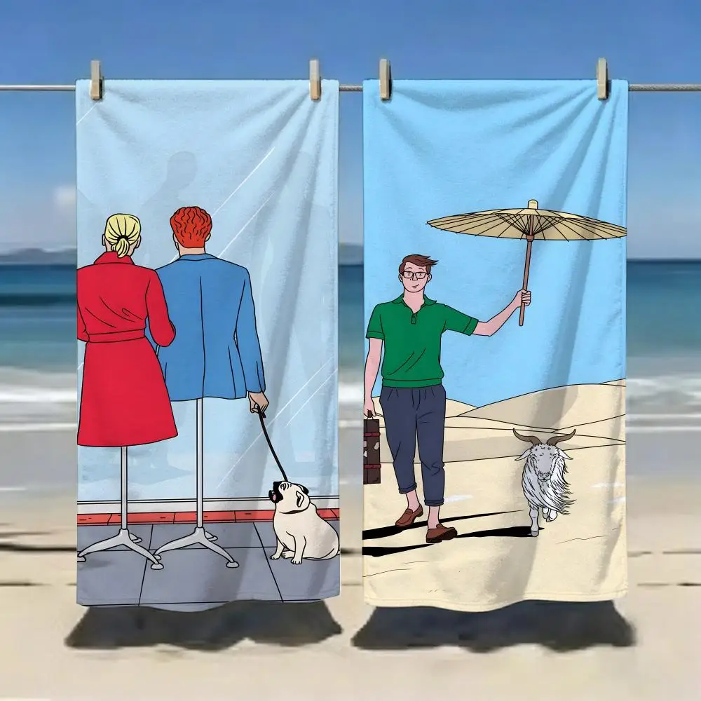 Soft Pastel An interesting life Illustration Towel Microfiber soft Beach Towel for Travel Fitness Sauna Bathing Camping