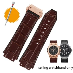 For Hublot strap BIG BANG Watchband stainless buckle free tool Men New real cow cowhide Rubber Watchband 26*19mm Brown Bracelet