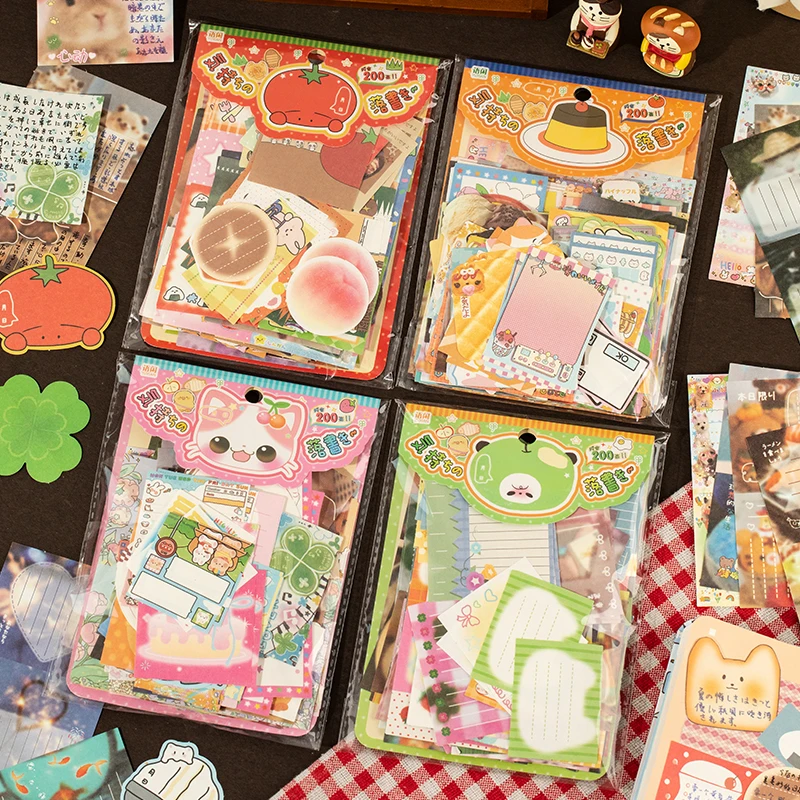 200pcs/pack Cute Retro Y2K Memo Pads Message Paper Journal DIY Material Base Note Paper Japanese Stationery