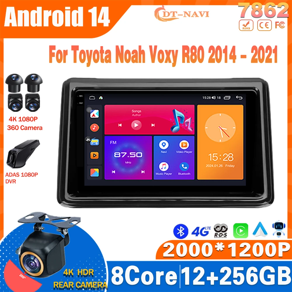 

Android 14 Car Radio For Toyota Noah Voxy R80 2014 - 2021 Multimidia Video Player Navigation GPS Carplay Stereo NO 2Din DVD 4G