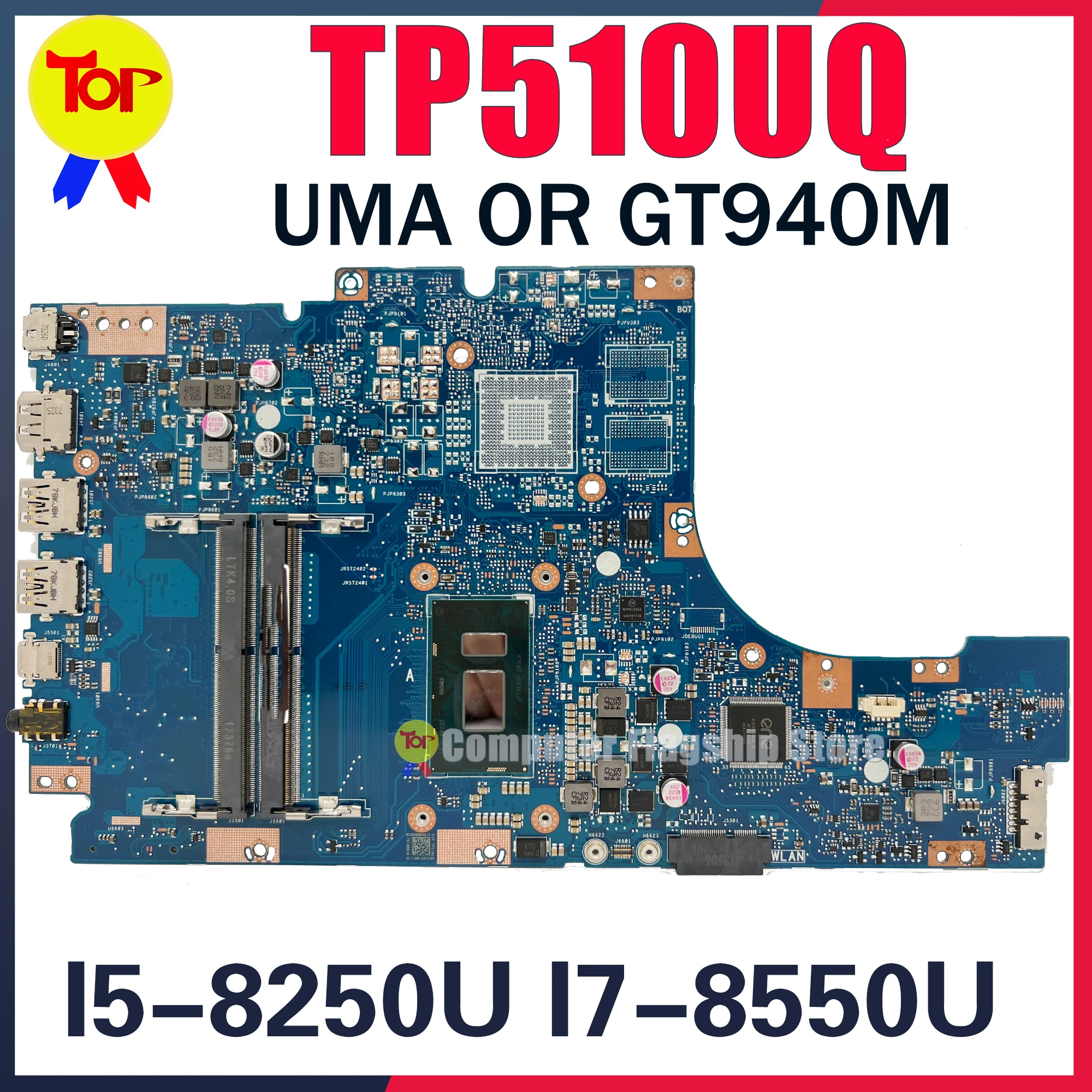 KEFU TP510UF เมนบอร์ดแล็ปท็อปสำหรับ ASUS TP510UQ TP510U TP510UAK Mainboard UMA GT930 GT940 I3 I5 I7 100% ทำงาน