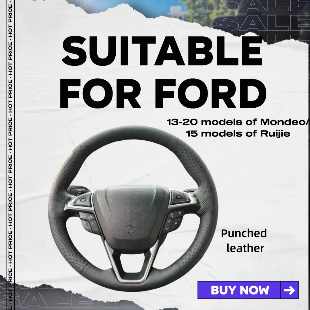 Suitable for 13-20 Ford Mondeo/15 Edge steering wheel cover, leather perforated handle cover, hand sewn special