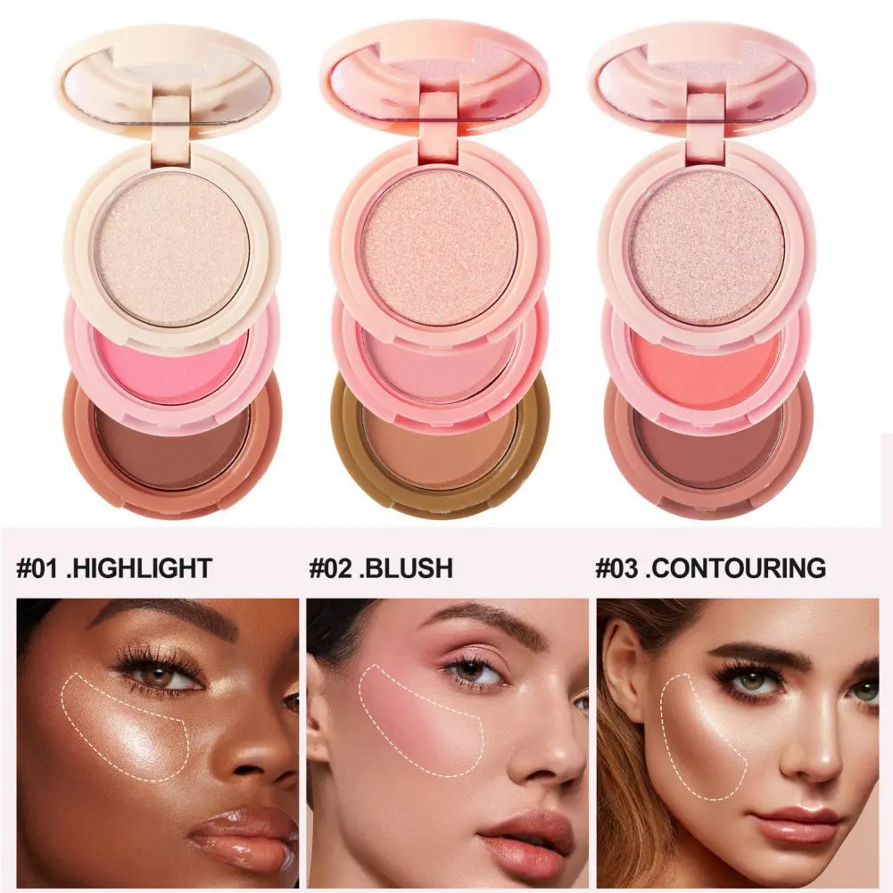 3 In 1 Matte Markeerstift Met Contouren Van Blush Palet Parelwitte Glanzende Oogschaduw Multifunctioneel Gezicht Make-Up Palet Vrouw Cosmetisch