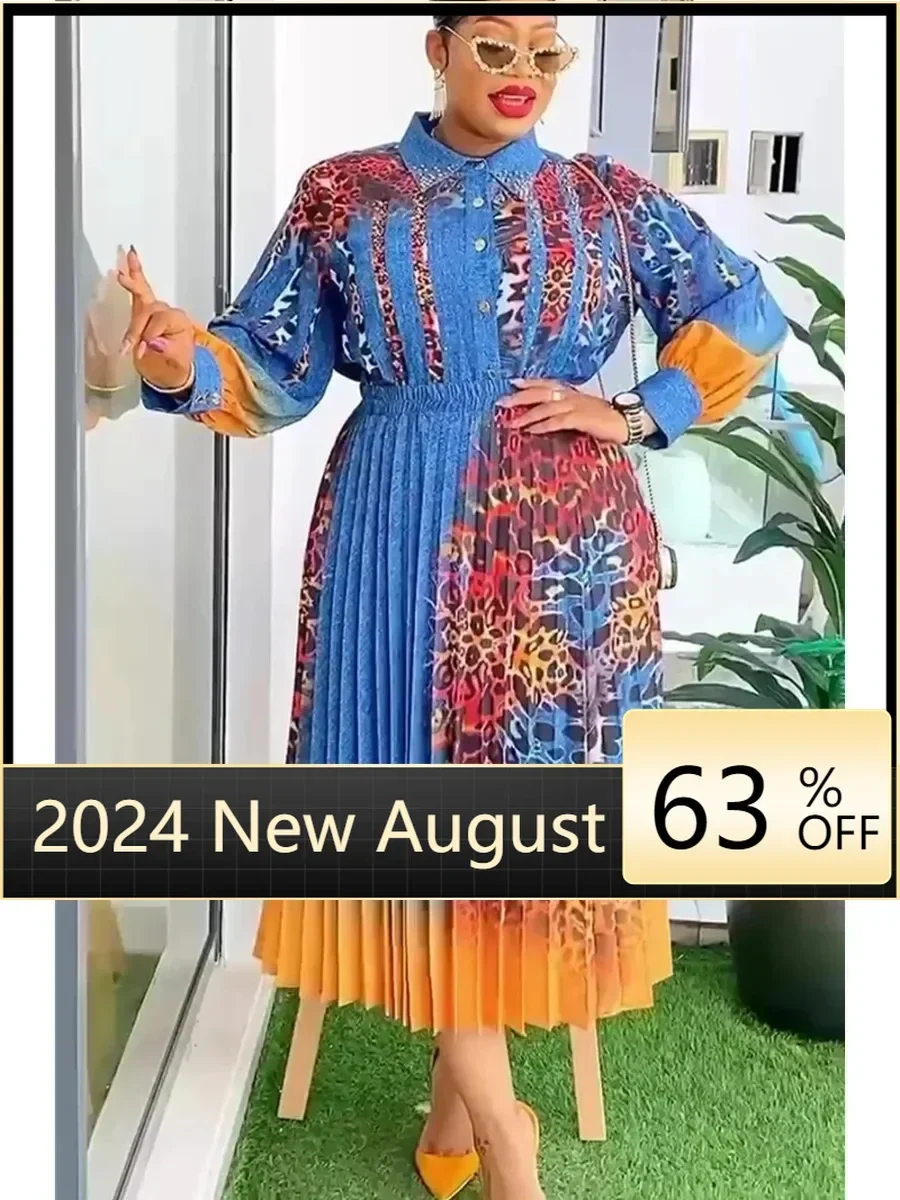 

Elegant African Dresses for Women 2024 New Summer Fashion 2 PCS Sets Tops And Skirts Suits Muslim Kaftan Chiffon Maxi Dress